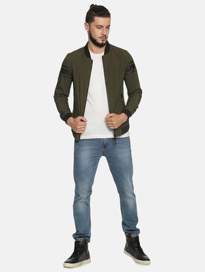 olive green solid bomber jacket - 17427109 - Standard Image - 4