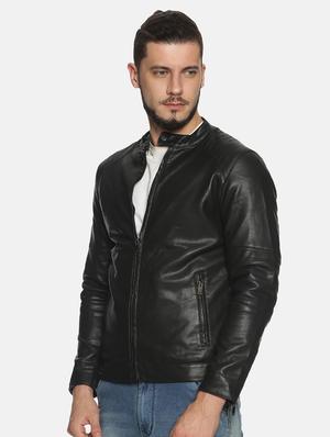 black solid pu biker jacket - 17427113 - Standard Image - 2