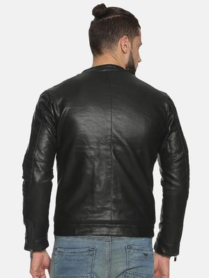 black solid pu biker jacket - 17427113 - Standard Image - 3