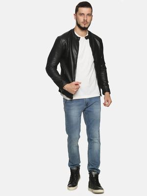 black solid pu biker jacket - 17427113 - Standard Image - 4