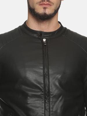 black solid pu biker jacket - 17427113 - Standard Image - 5