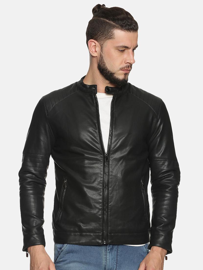 black solid pu biker jacket - 17427113 - Zoom Image - 1