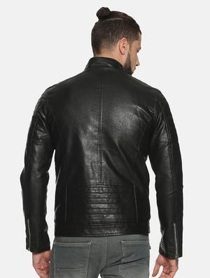 black solid pu biker jacket - 17427116 - Standard Image - 3