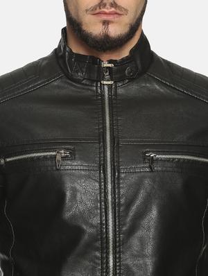 black solid pu biker jacket - 17427116 - Standard Image - 5