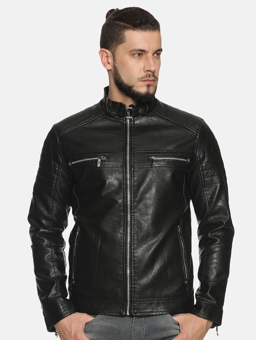 black solid pu biker jacket - 17427116 - Zoom Image - 1