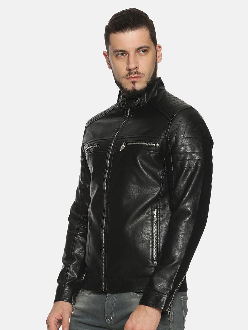 black solid pu biker jacket - 17427116 - Zoom Image - 2