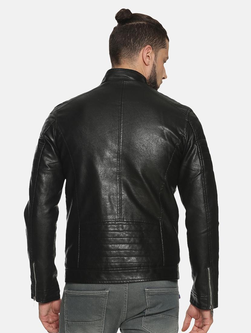 black solid pu biker jacket - 17427116 - Zoom Image - 3