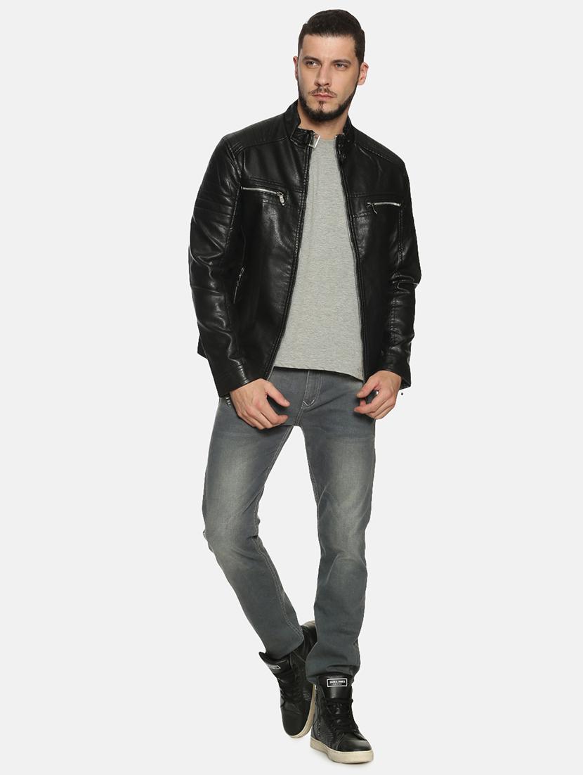 black solid pu biker jacket - 17427116 - Zoom Image - 4