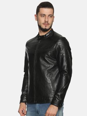 black solid pu biker jacket - 17427121 - Standard Image - 2