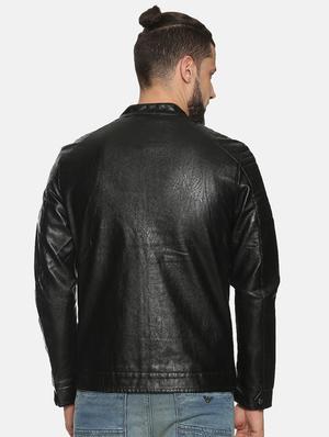 black solid pu biker jacket - 17427121 - Standard Image - 3