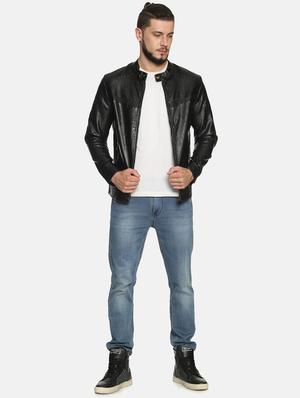 black solid pu biker jacket - 17427121 - Standard Image - 4