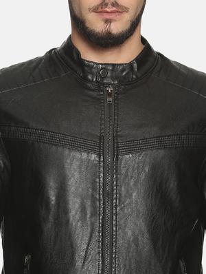 black solid pu biker jacket - 17427121 - Standard Image - 5