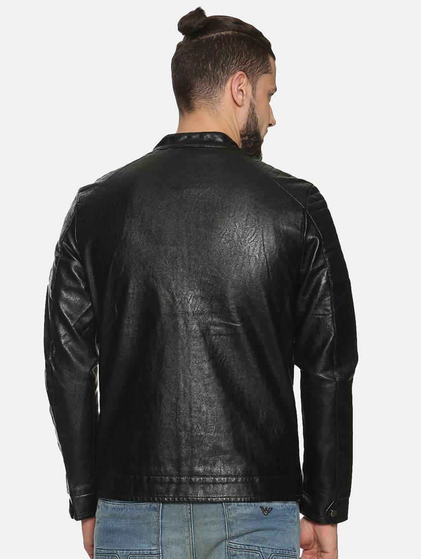 black solid pu biker jacket - 17427121 - Zoom Image - 3