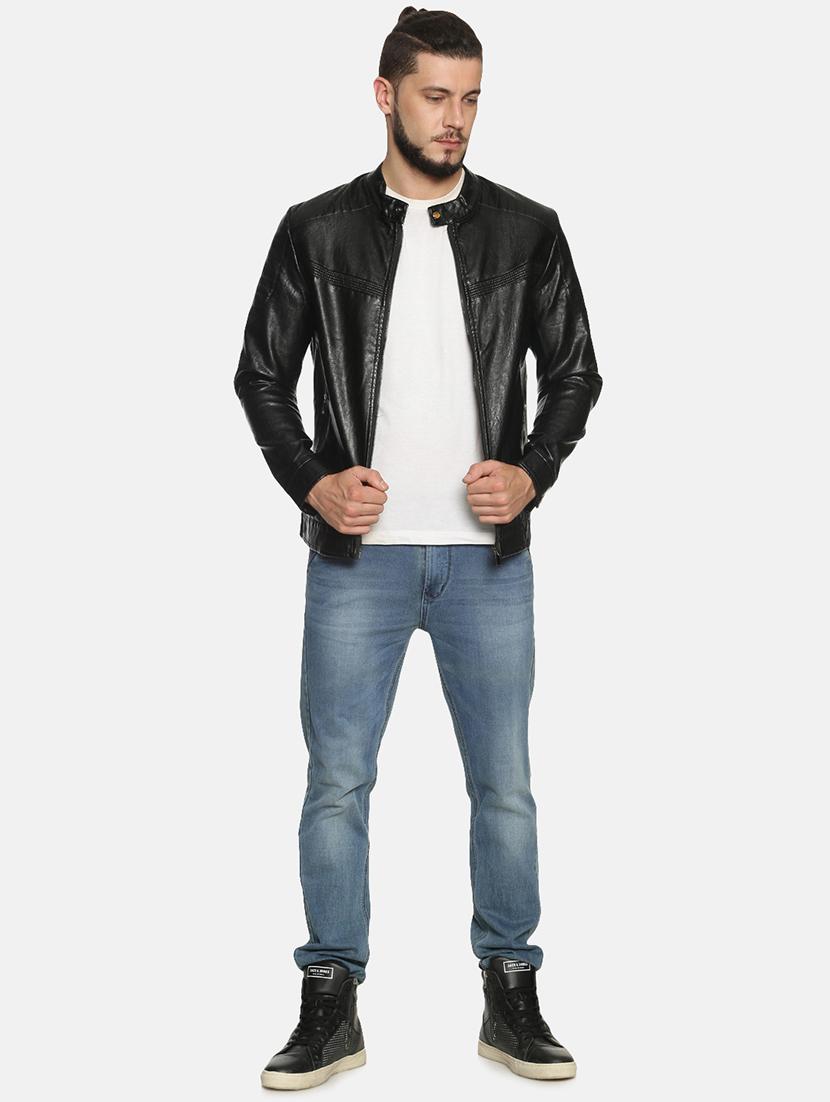 black solid pu biker jacket - 17427121 - Zoom Image - 4