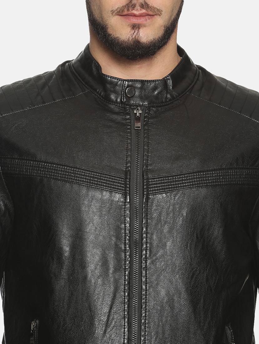 black solid pu biker jacket - 17427121 - Zoom Image - 5