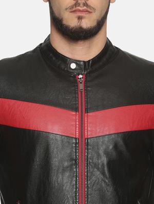 black color block pu biker jacket - 17427127 - Standard Image - 5