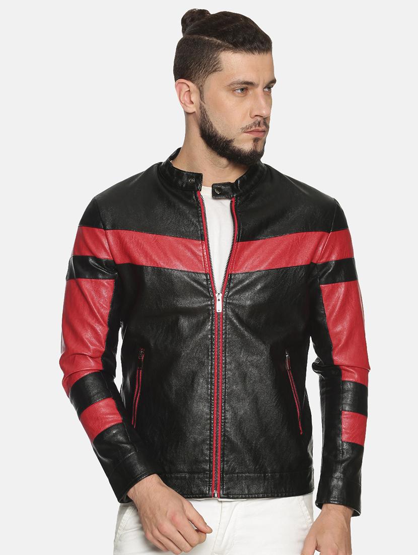 black color block pu biker jacket - 17427127 - Zoom Image - 1