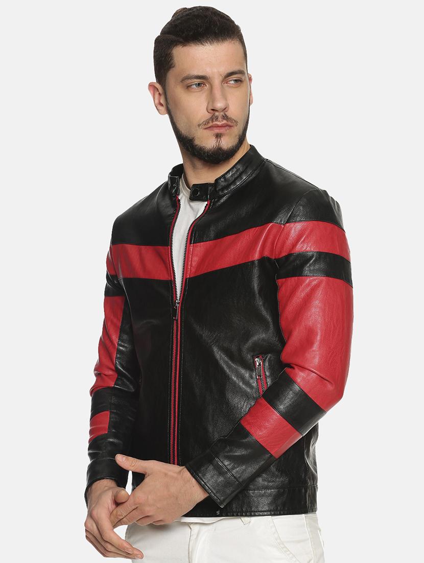 black color block pu biker jacket - 17427127 - Zoom Image - 2