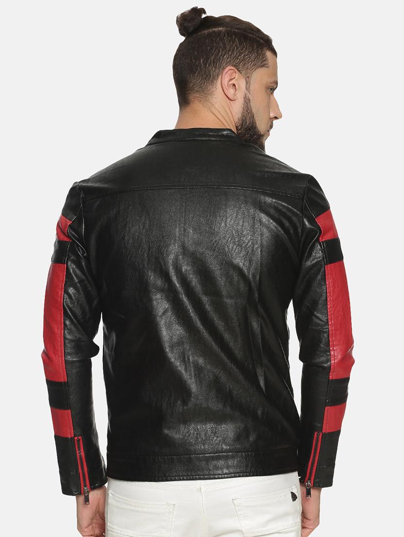 black color block pu biker jacket - 17427127 - Zoom Image - 3