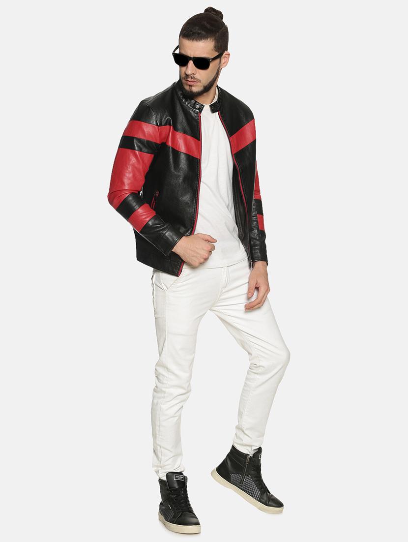 black color block pu biker jacket - 17427127 - Zoom Image - 4