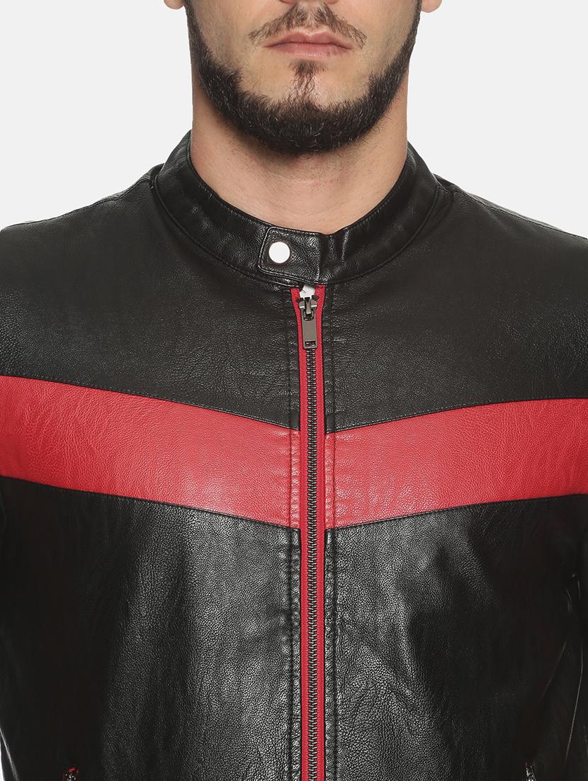 black color block pu biker jacket - 17427127 - Zoom Image - 5