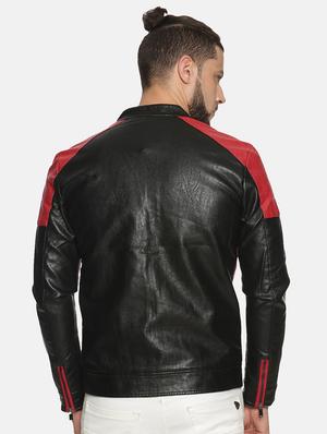 black color block pu biker jacket - 17427130 - Standard Image - 3