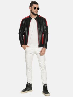 black color block pu biker jacket - 17427130 - Standard Image - 4