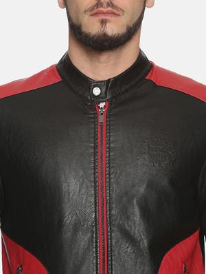 black color block pu biker jacket - 17427130 - Standard Image - 5