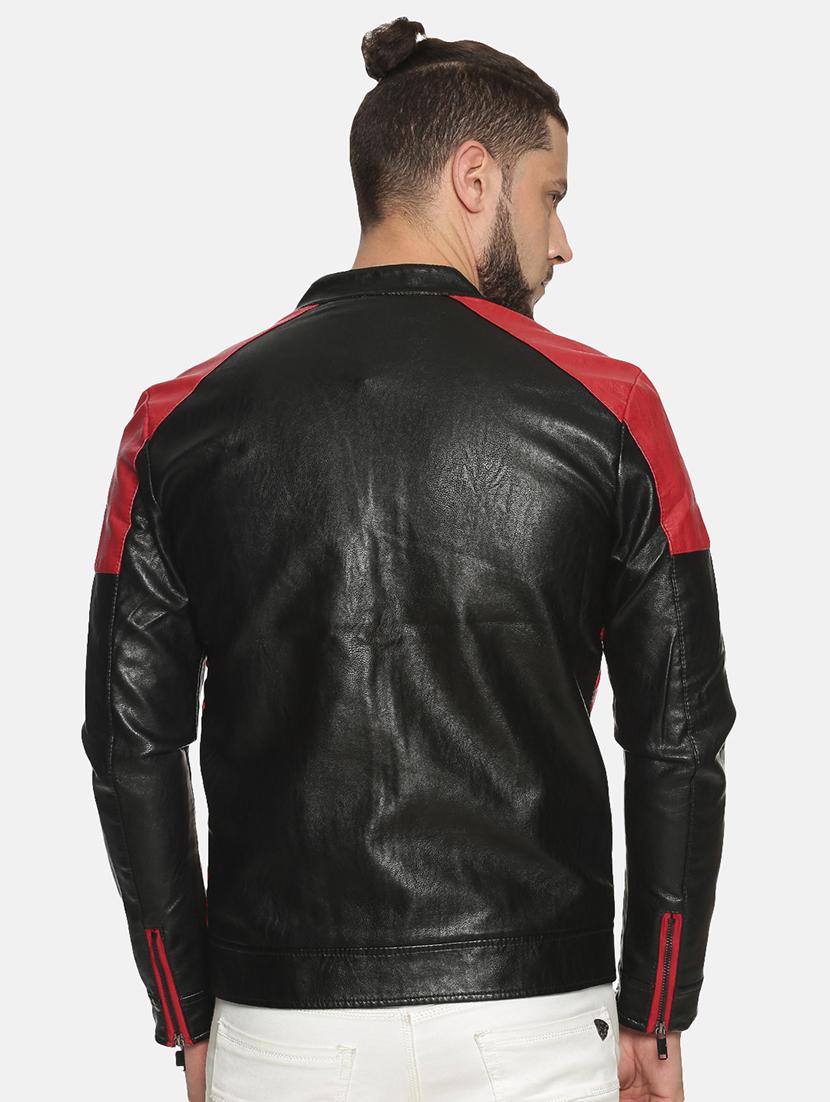 black color block pu biker jacket - 17427130 - Zoom Image - 3