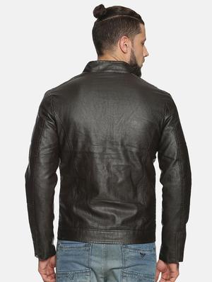 brown solid pu biker jacket - 17427132 - Standard Image - 4