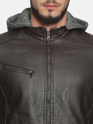 brown solid pu biker jacket - 17427132 - Standard Image - 6