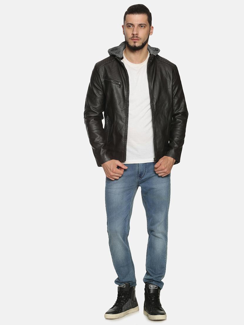 brown solid pu biker jacket - 17427132 - Zoom Image - 5