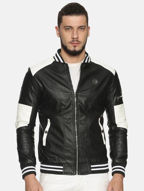 black color block pu biker jacket - 17427138 - Standard Image - 1