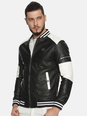 black color block pu biker jacket - 17427138 - Standard Image - 2
