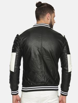 black color block pu biker jacket - 17427138 - Standard Image - 3