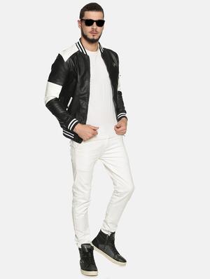 black color block pu biker jacket - 17427138 - Standard Image - 4