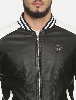 black color block pu biker jacket - 17427138 - Standard Image - 5