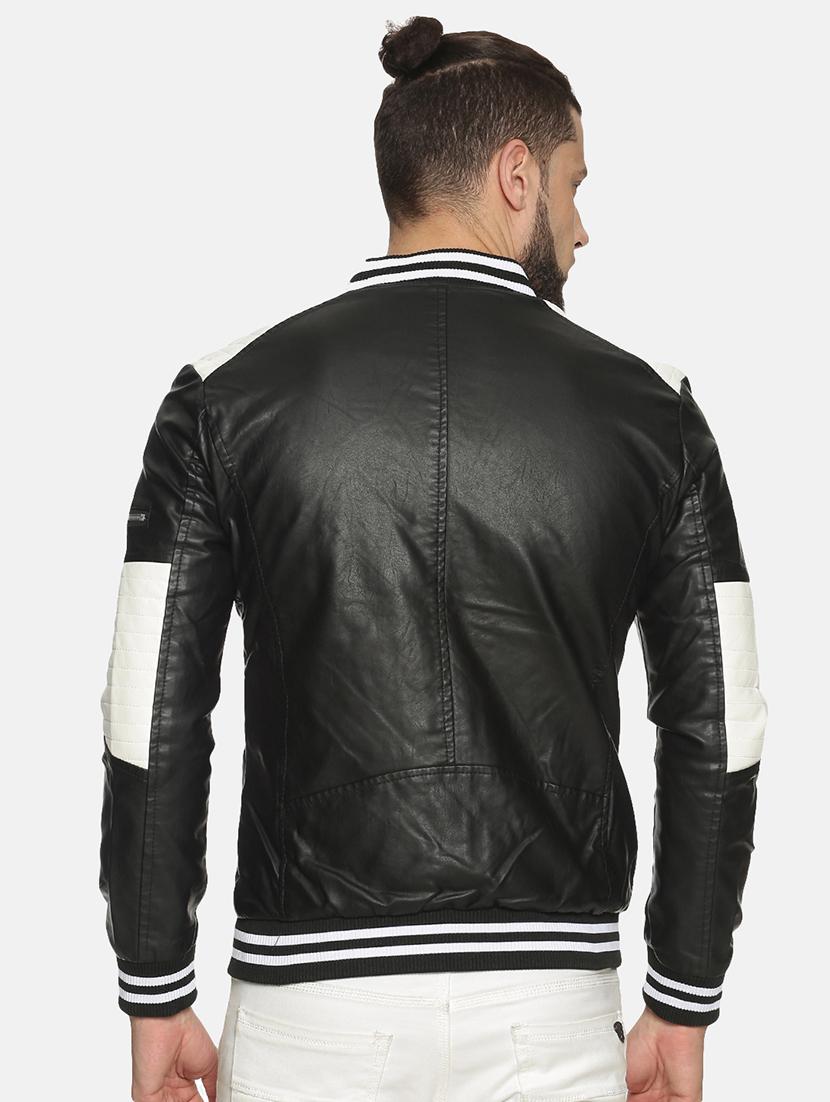 black color block pu biker jacket - 17427138 - Zoom Image - 3