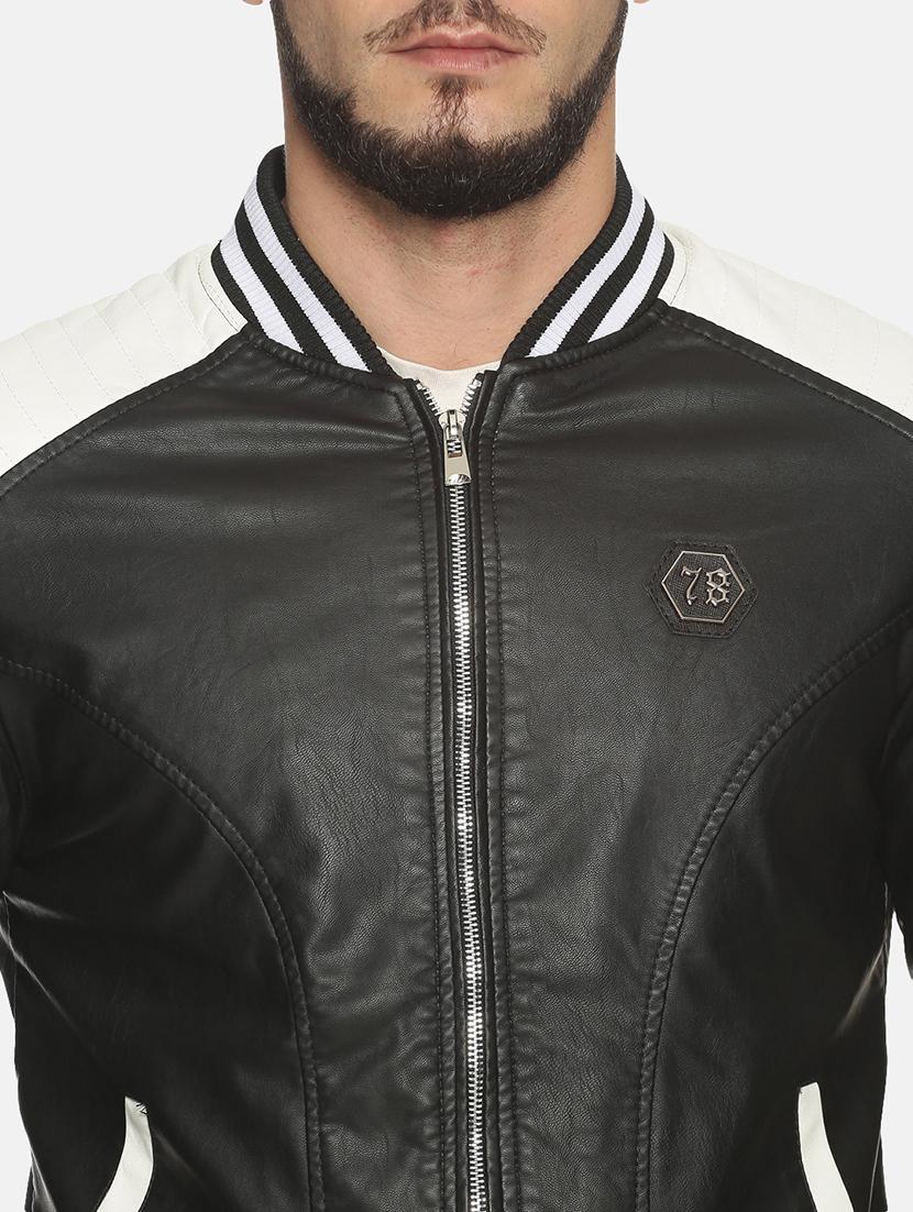 black color block pu biker jacket - 17427138 - Zoom Image - 5