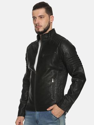black solid pu biker jacket - 17427139 - Standard Image - 2
