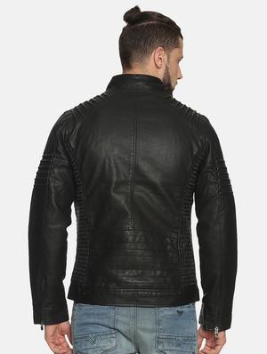 black solid pu biker jacket - 17427139 - Standard Image - 3