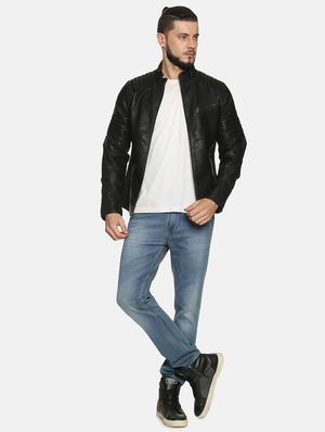 black solid pu biker jacket - 17427139 - Standard Image - 4