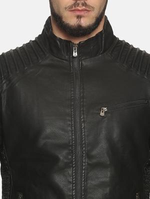 black solid pu biker jacket - 17427139 - Standard Image - 5