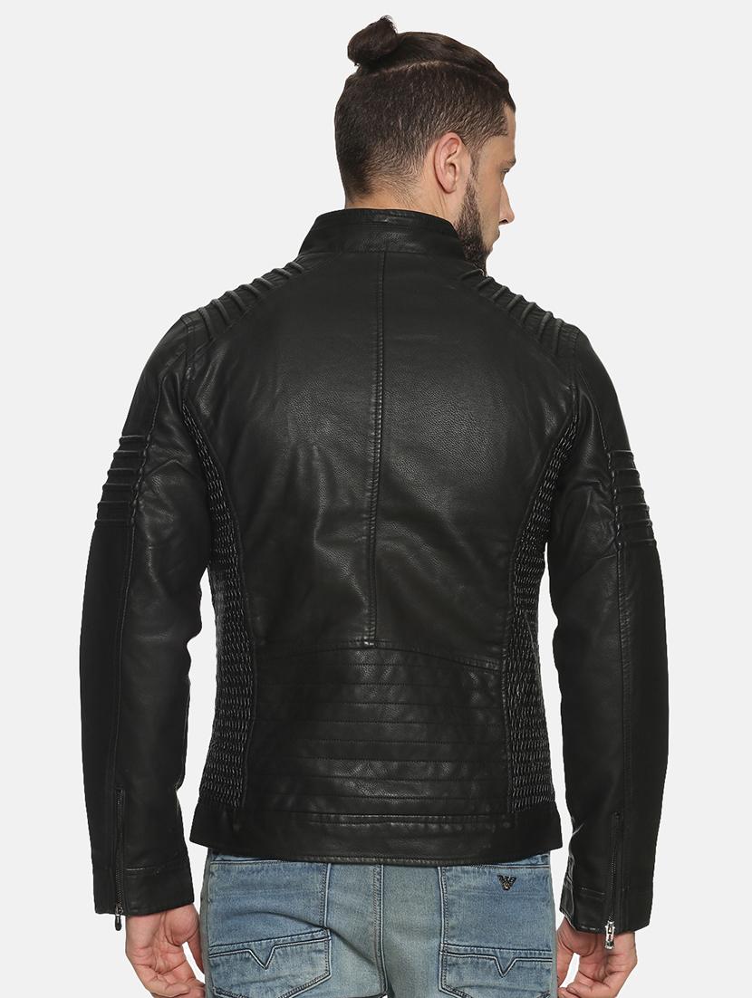 black solid pu biker jacket - 17427139 - Zoom Image - 3