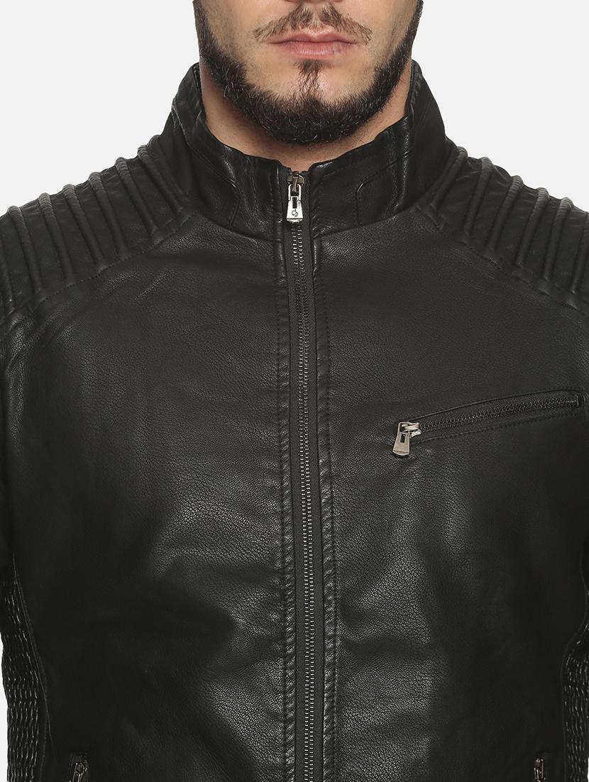 black solid pu biker jacket - 17427139 - Zoom Image - 5