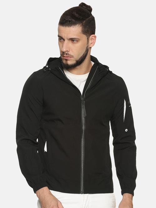 black solid casual jacket - 17427141 - Standard Image - 1
