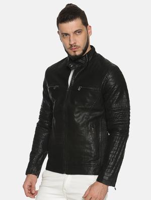 black solid pu biker jacket - 17427143 - Standard Image - 2