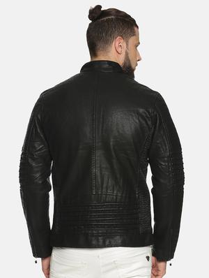 black solid pu biker jacket - 17427143 - Standard Image - 3