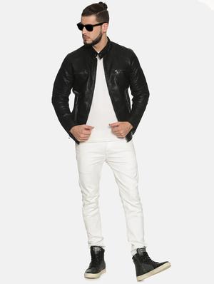 black solid pu biker jacket - 17427143 - Standard Image - 4