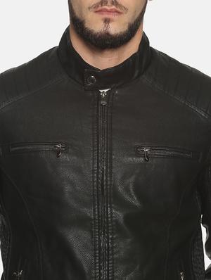 black solid pu biker jacket - 17427143 - Standard Image - 5